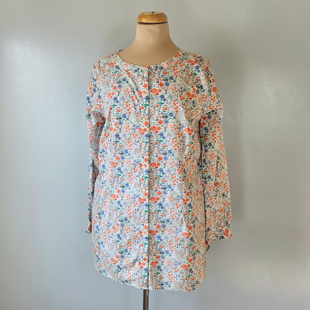 Duluth Trading Co Womens Medium Gardening Print Button Down Tunic Smock Pocket M